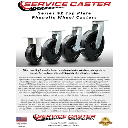Service Caster 8 Inch Extra Heavy Duty Phenolic Wheel Swivel Top Plate Caster SCC, 4PK SCC-KP92S830-PHR-4